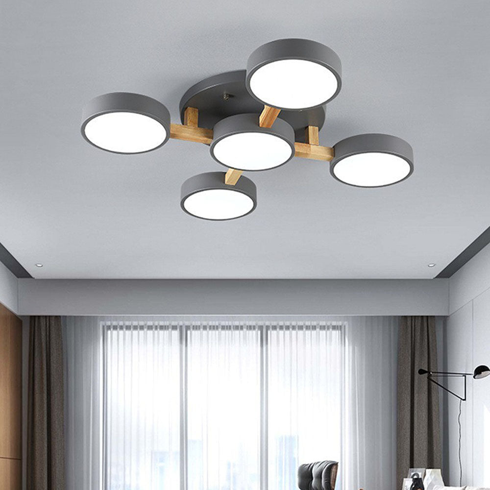 Contemporary Iron Wood LED Ceiling Light for Stylish Bedroom Illumination and Modern Home Decor