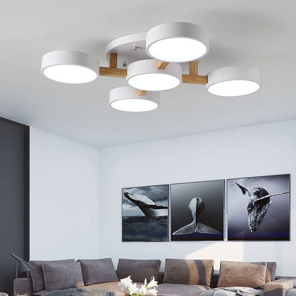 Contemporary Iron Wood LED Ceiling Light for Stylish Bedroom Illumination and Modern Home Decor