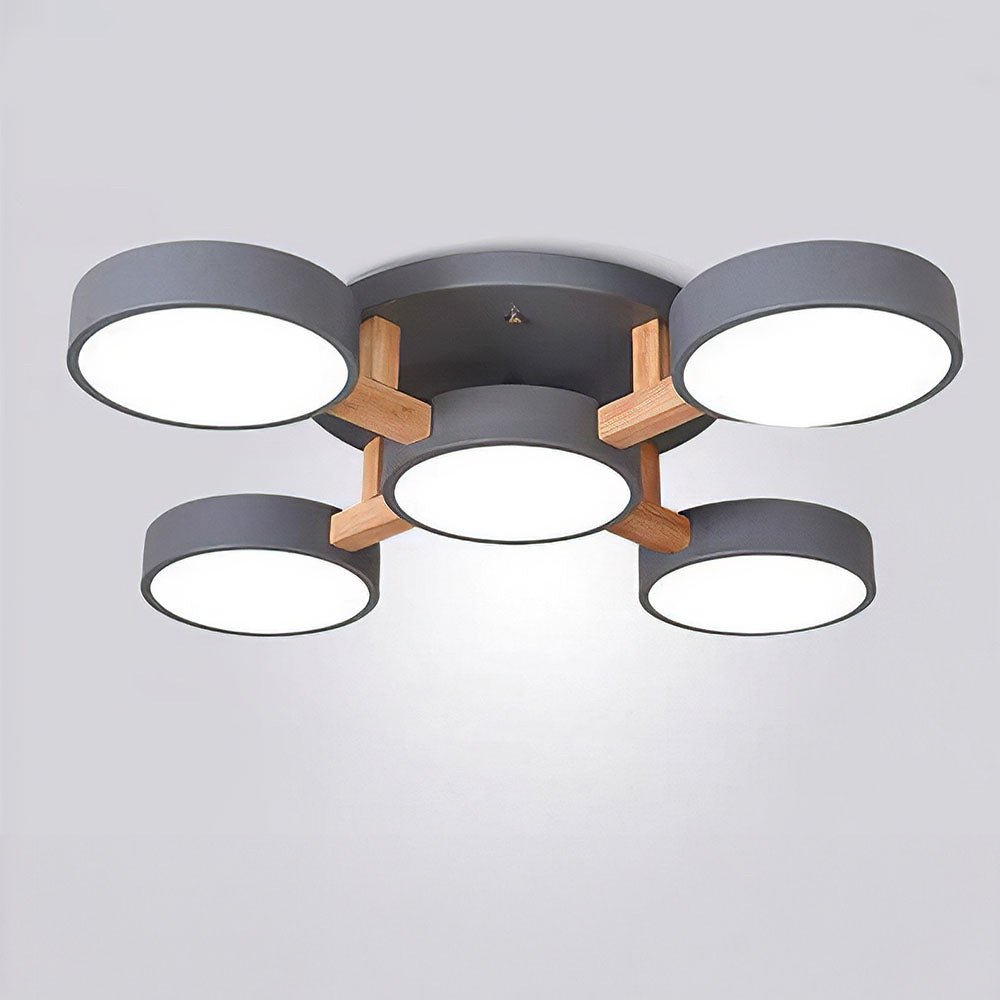 Contemporary Iron Wood LED Ceiling Light for Stylish Bedroom Illumination and Modern Home Decor