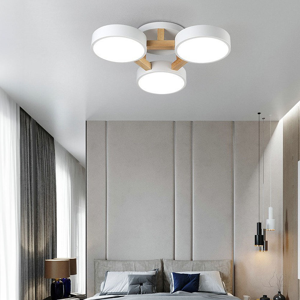 Contemporary Iron Wood LED Ceiling Light for Stylish Bedroom Illumination and Modern Home Decor