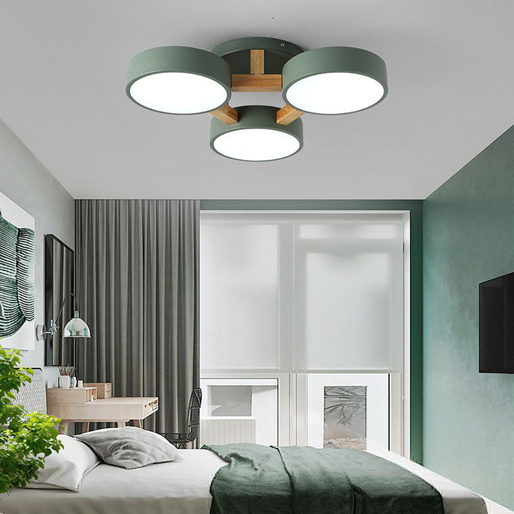 Contemporary Iron Wood LED Ceiling Light for Stylish Bedroom Illumination and Modern Home Decor