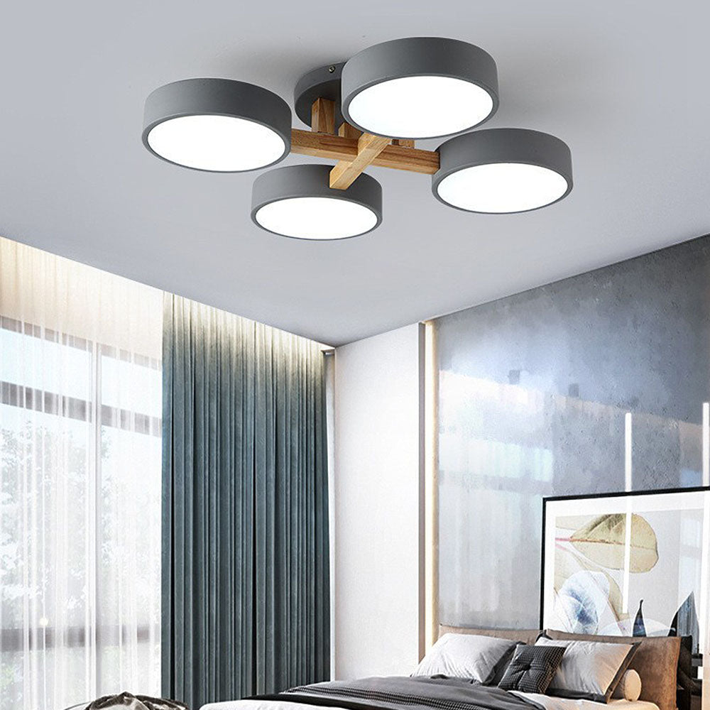 Contemporary Iron Wood LED Ceiling Light for Stylish Bedroom Illumination and Modern Home Decor