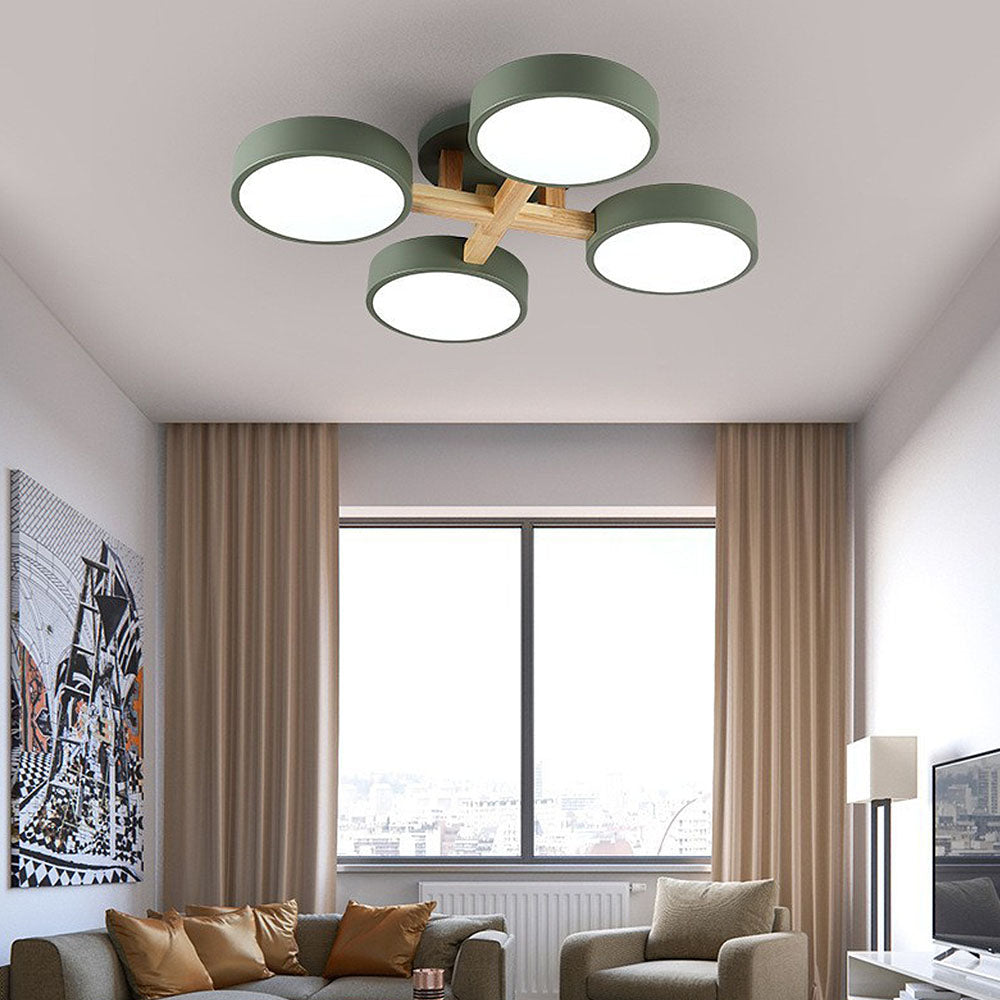 Contemporary Iron Wood LED Ceiling Light for Stylish Bedroom Illumination and Modern Home Decor