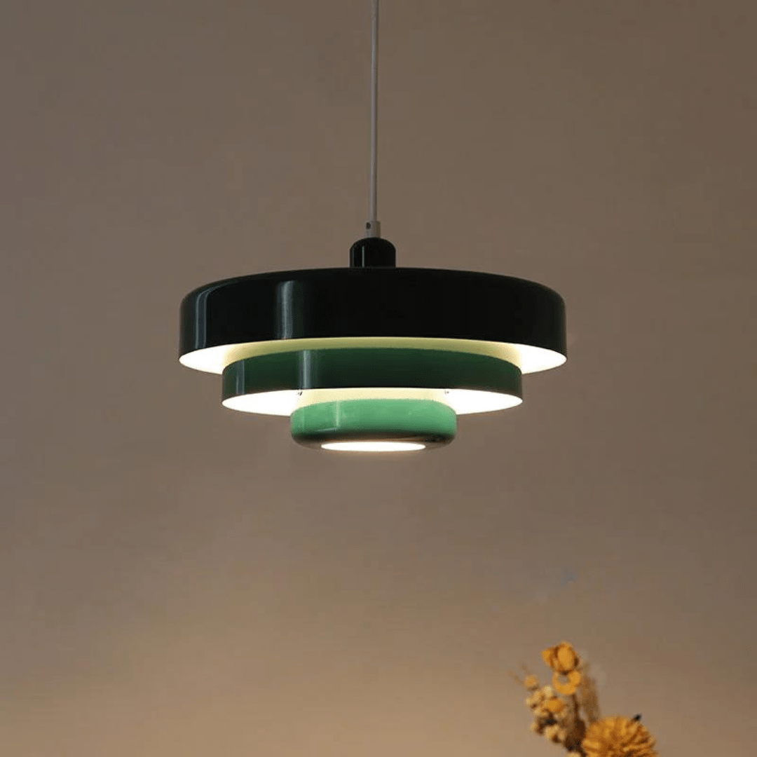 Lampada a sospensione retrò in metallo verde da soffitto