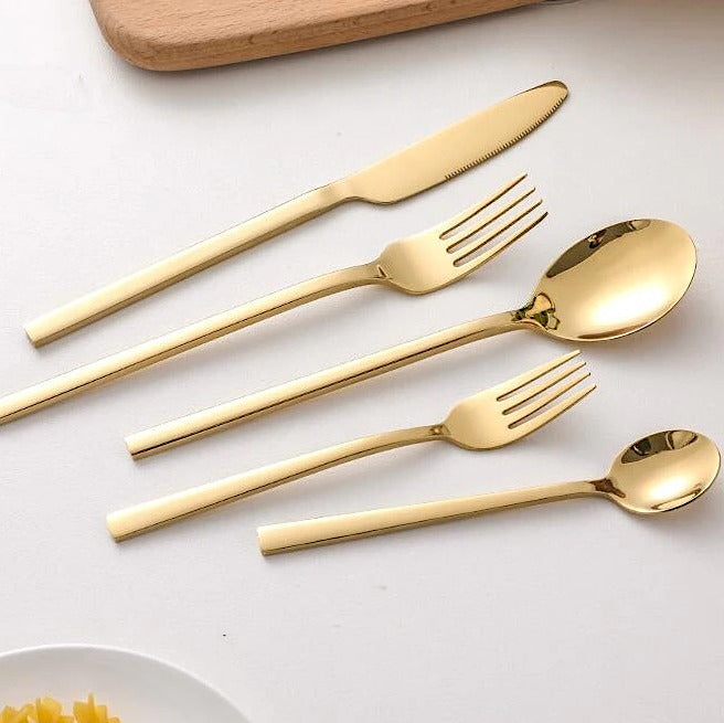 Juego de cubiertos de acero inoxidable moderno plateado 30 piezas