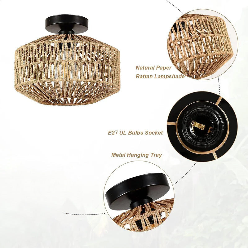 Elegant Woven Rattan Ceiling Light Fixture for Stylish Home Décor - Natural Fibre Pendant Lighting for Modern Interiors