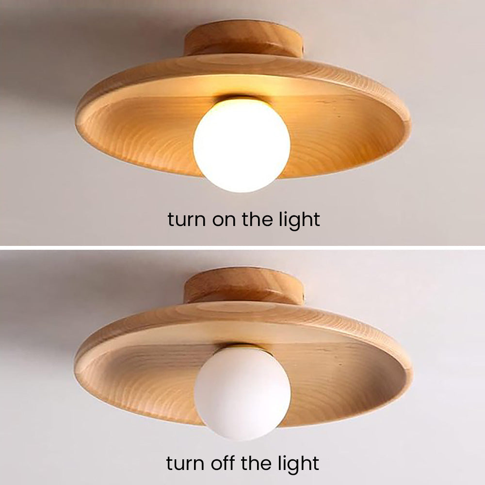 Nordic Wood Minimalist Round Ceiling Light for Hallway - Elegant Natural Design for Modern Interiors