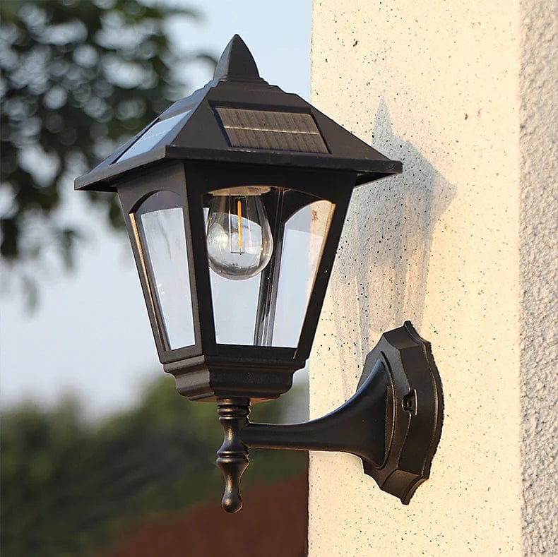 Outdoor Solar Wall Light Black Lantern