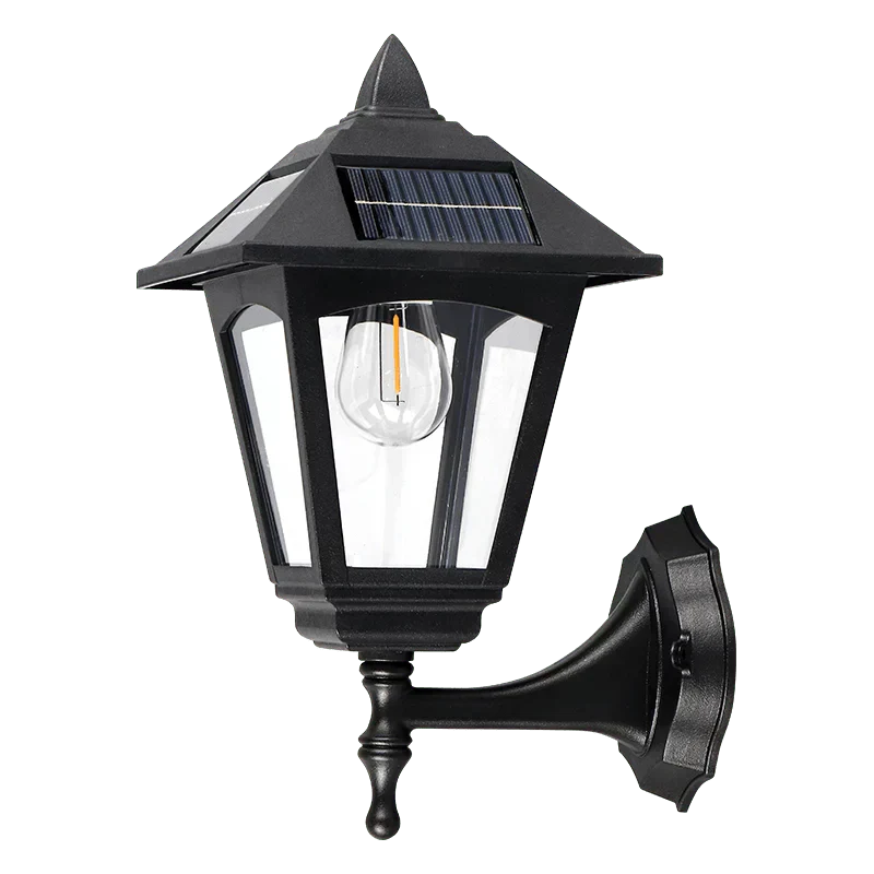 Outdoor Solar Wall Light Black Lantern