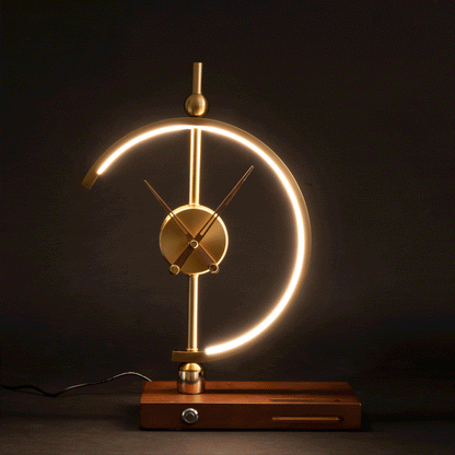 Lámpara de escritorio LED Reloj Carga inalámbrica Madera