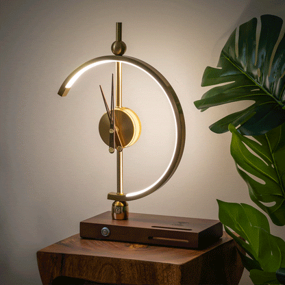 Lámpara de escritorio LED Reloj Carga inalámbrica Madera