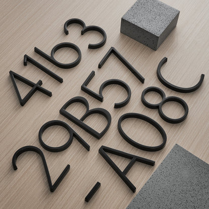Números de casa modernos de metal negro estilo flotante