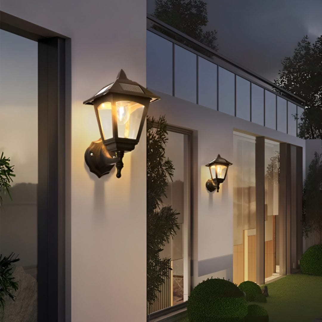 Outdoor Solar Wall Light Black Lantern