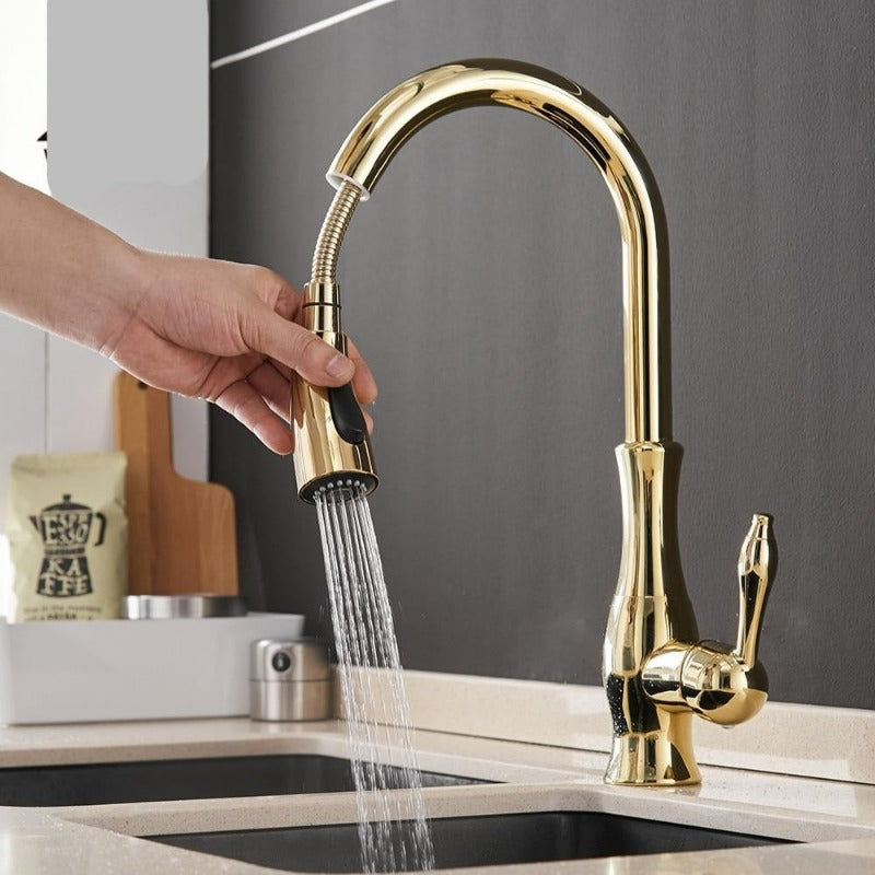 Kitchen Tap Brushed Steel Pull Out Sprayer