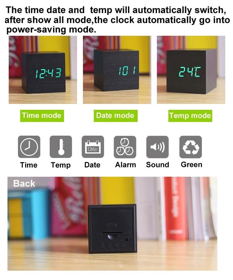 Horloge numérique cube en design bois moderne