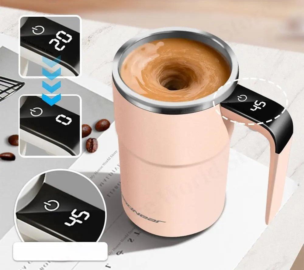 Taza de café auto agitable con pantalla de temperatura