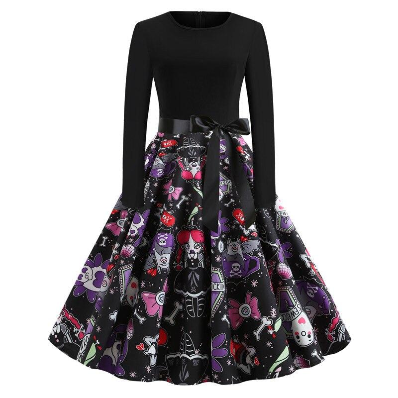 Vestido de fiesta de Halloween de manga larga estilo caricatura gótica | Midi