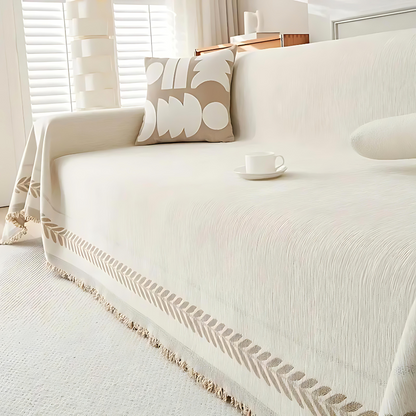 Rustykalny bawełniany pokrowiec na sofę z frędzlami