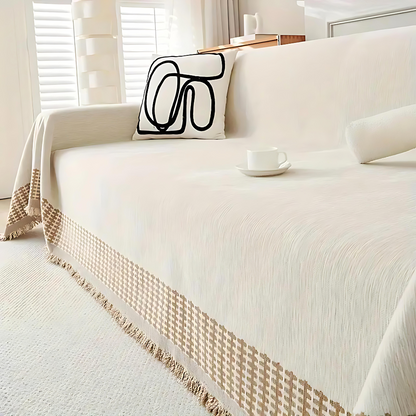 Rustykalny bawełniany pokrowiec na sofę z frędzlami