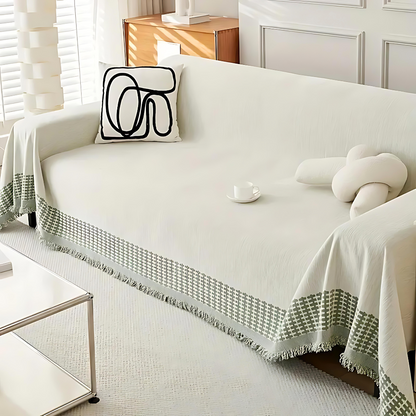 Rustykalny bawełniany pokrowiec na sofę z frędzlami