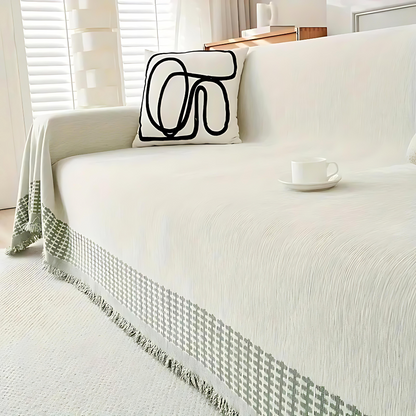 Rustykalny bawełniany pokrowiec na sofę z frędzlami