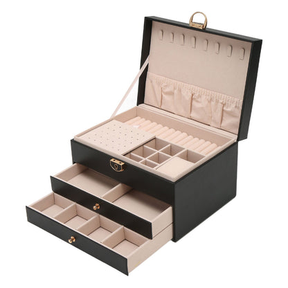 Boîte à bijoux en cuir | Organisateur de rangement multi-couches verrouillable