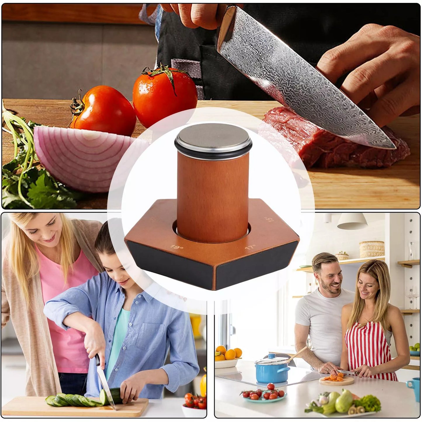 Messerschärfer-Set mit magnetischer Holzbasis