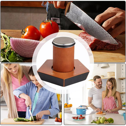 Messerschärfer-Set mit magnetischer Holzbasis