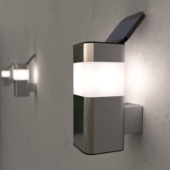 Aplique de pared de acero inoxidable, lámpara solar para exterior.