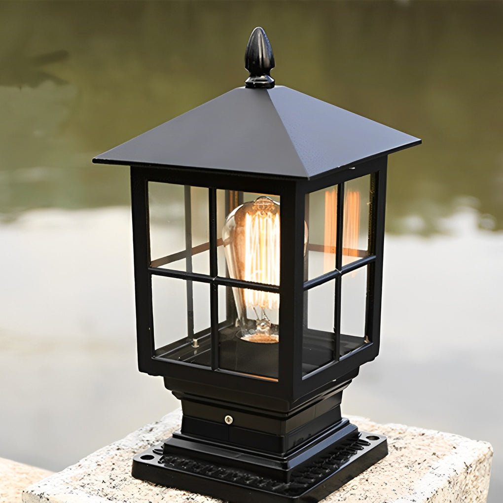 Farola solar de metal negro para jardín al aire libre