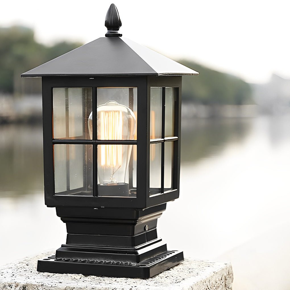 Farola solar de metal negro para jardín al aire libre