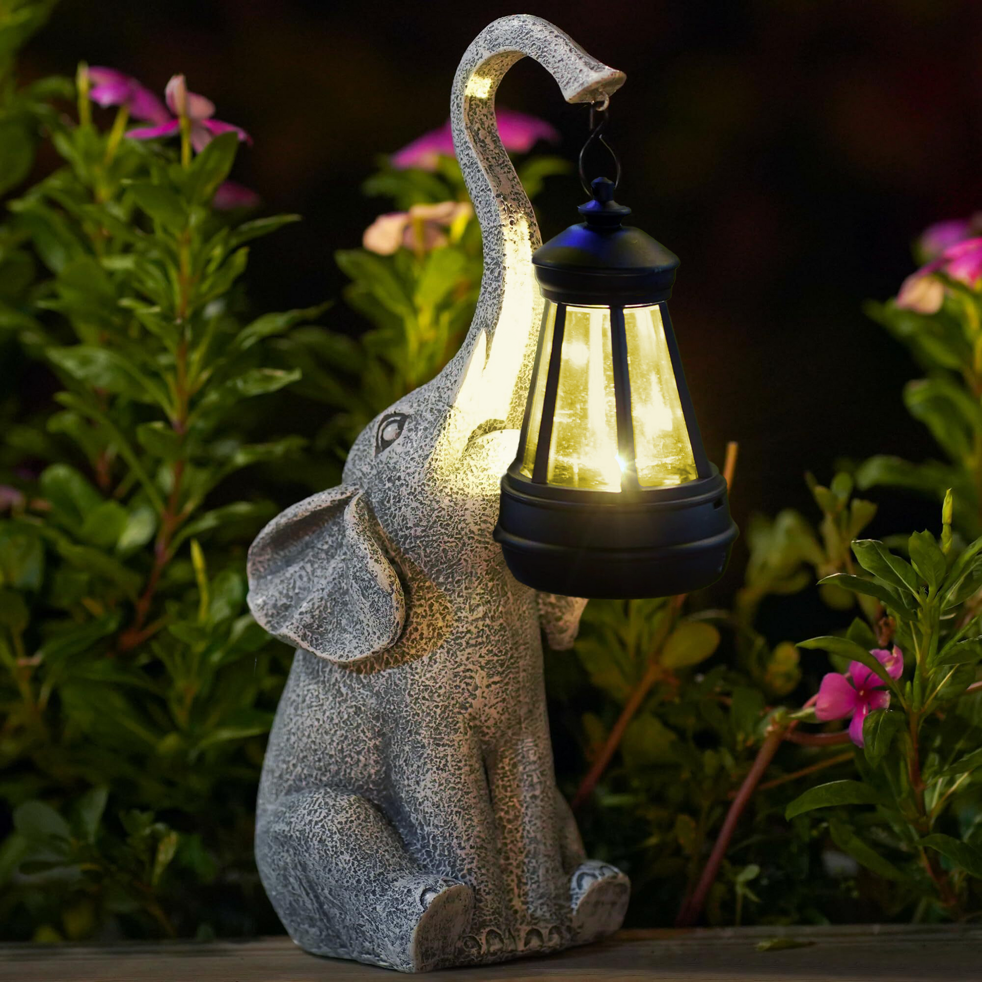 Lámpara de jardín elefante solar adorno de resina