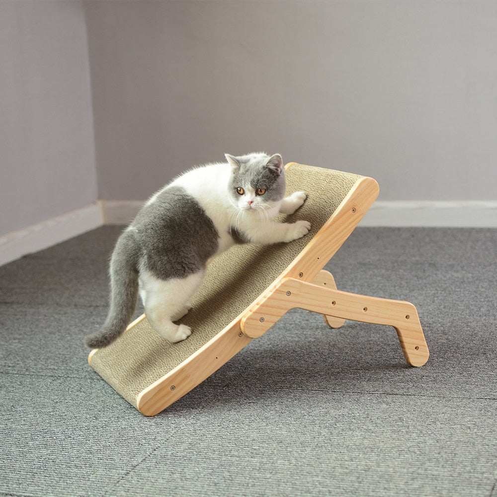 Rascador para gatos reclinable ajustable de madera
