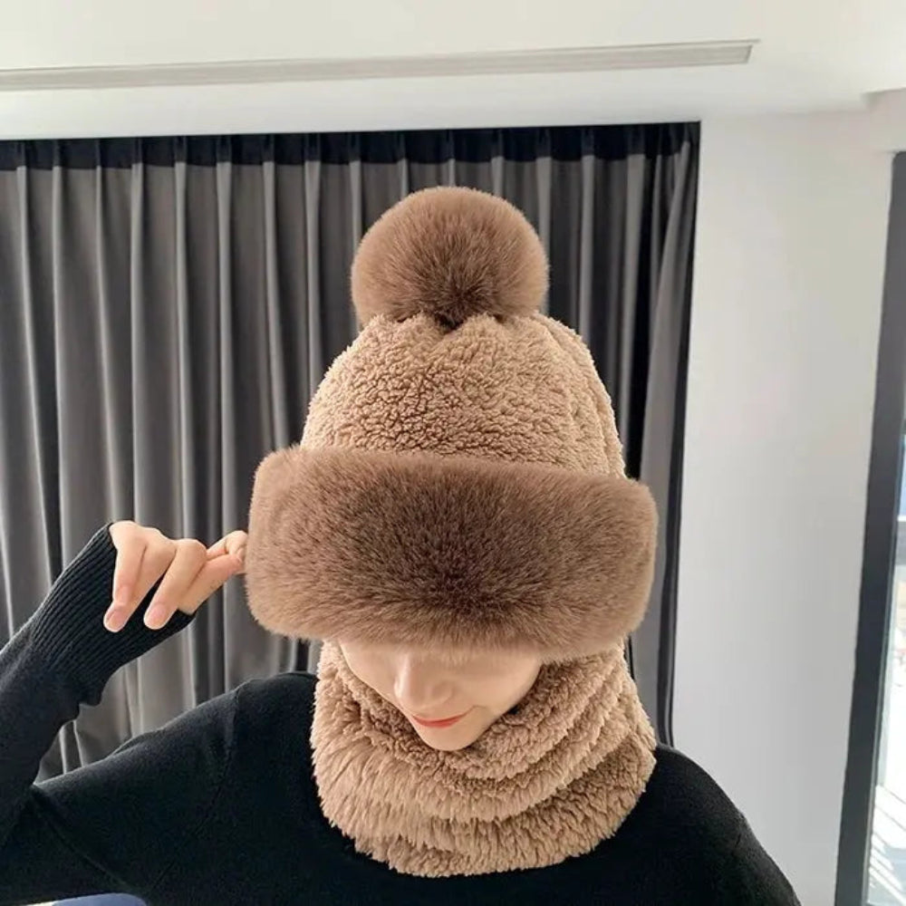 Windproof Fuzzy Beanie Scarf Hat - Image 10