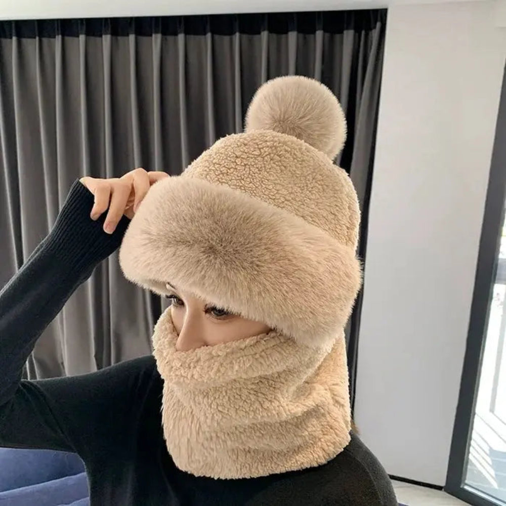 Windproof Fuzzy Beanie Scarf Hat - Image 11