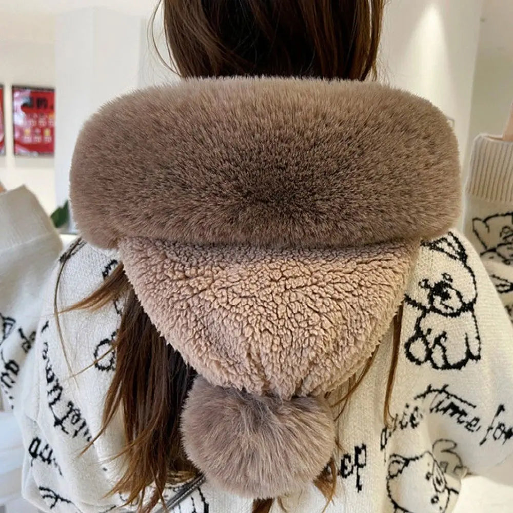 Windproof Fuzzy Beanie Scarf Hat - Image 2